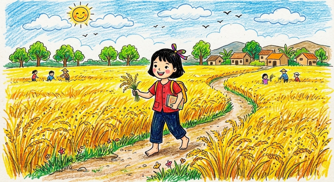 Em đi giữa biển vàng